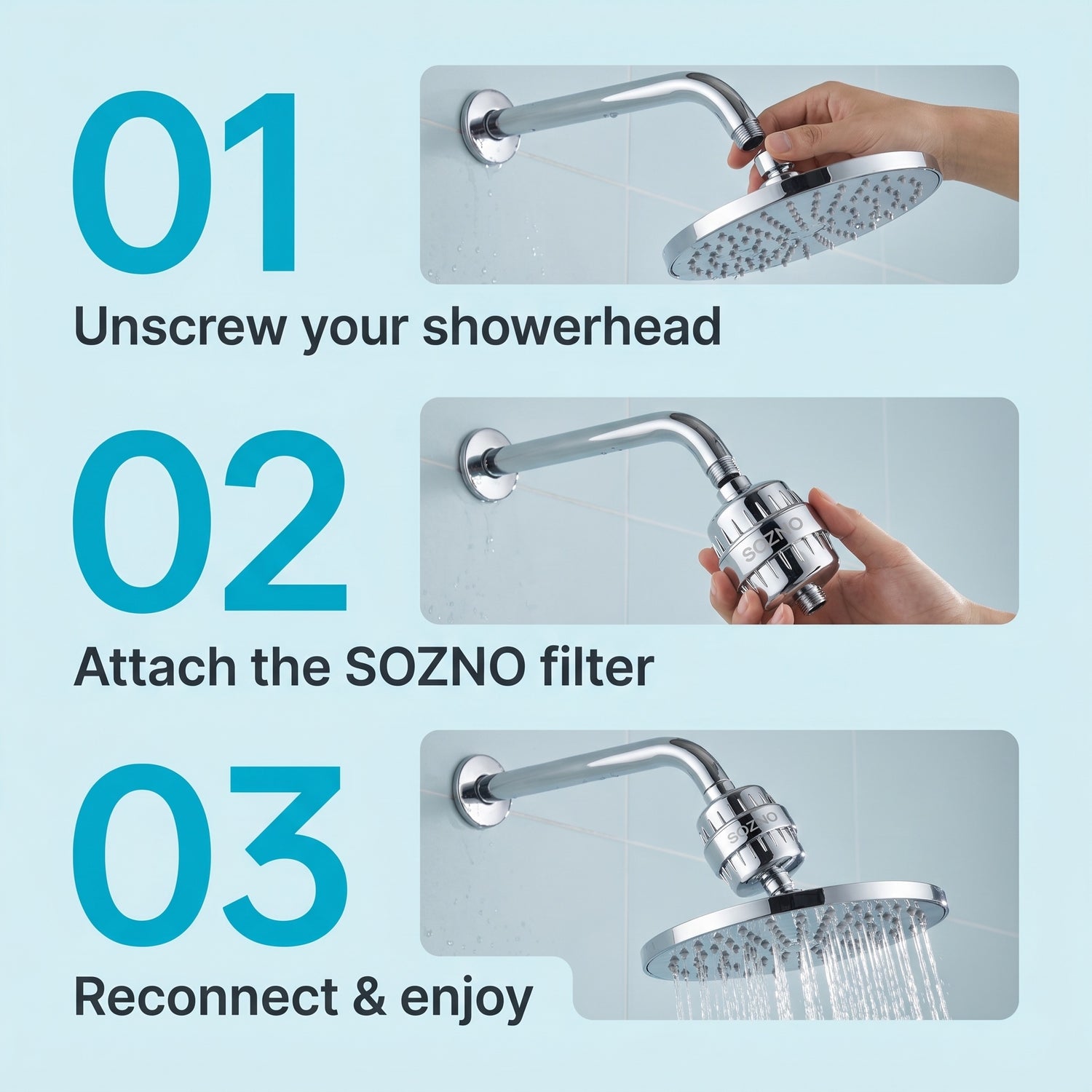 How to install the Sozno shower filter in three steps